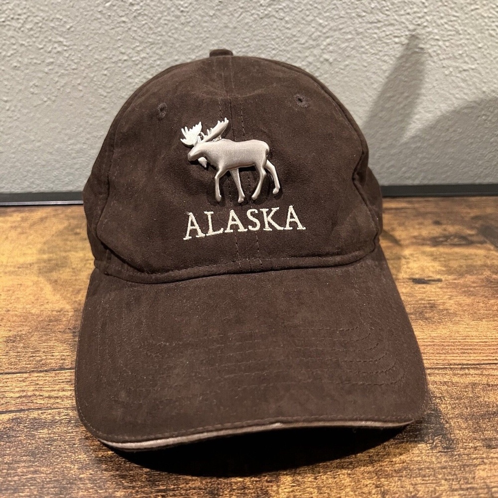 Alaska Moose Ball Cap Rugged Wear Moose Metal Emblem Hat Brown/Silver Adjustable